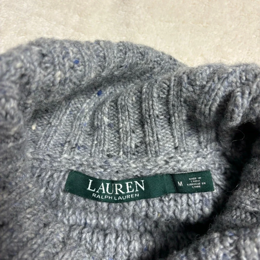 Lauren Ralph Lauren Women Turtleneck Sweater Medium Gray Speckled Cozy Winter - Picture 2 of 15